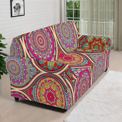 Oval Bohemian Mandala Patchwork Print Sofa Cover