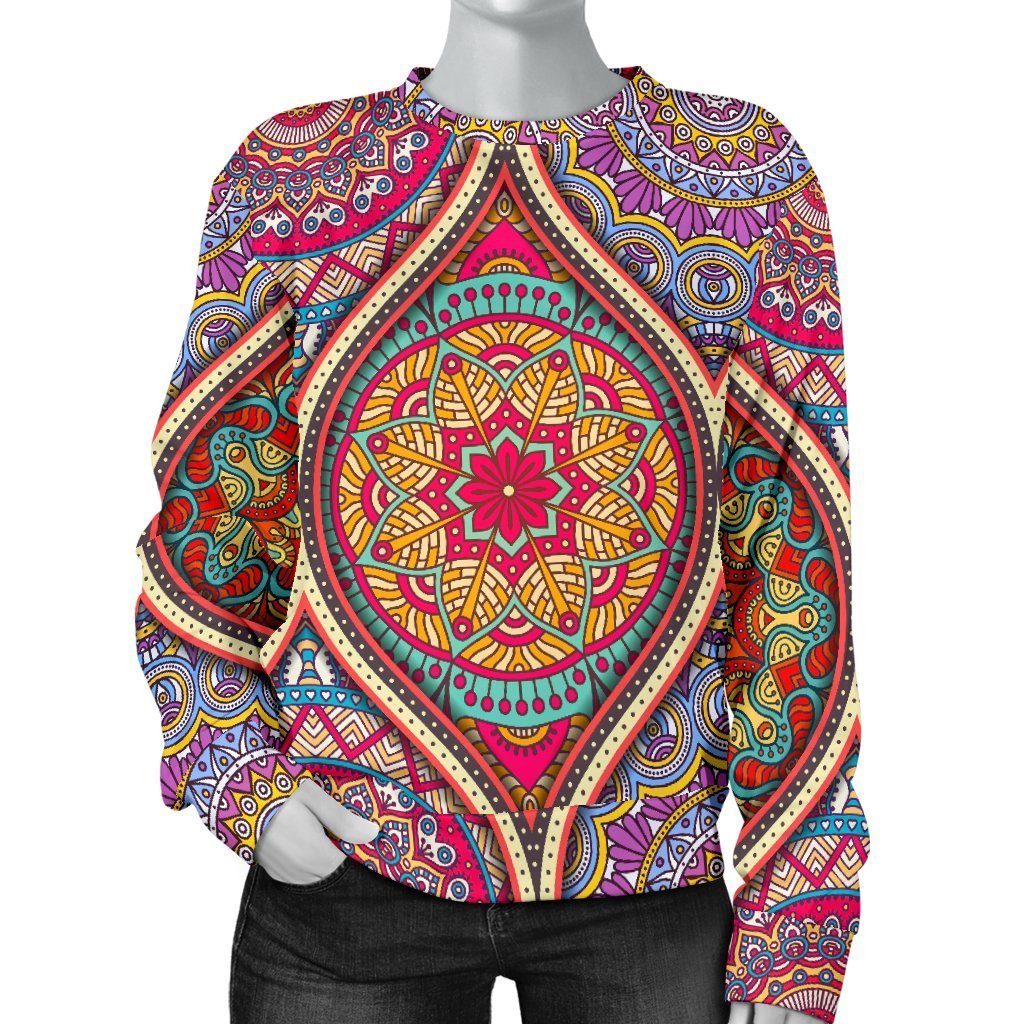 Oval Bohemian Mandala Patchwork Print Women's Crewneck Sweatshirt GearFrost