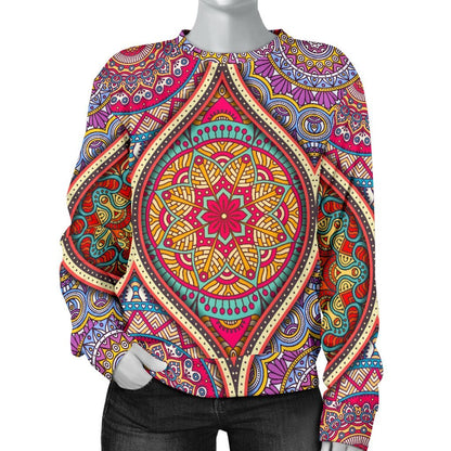 Oval Bohemian Mandala Patchwork Print Women's Crewneck Sweatshirt GearFrost
