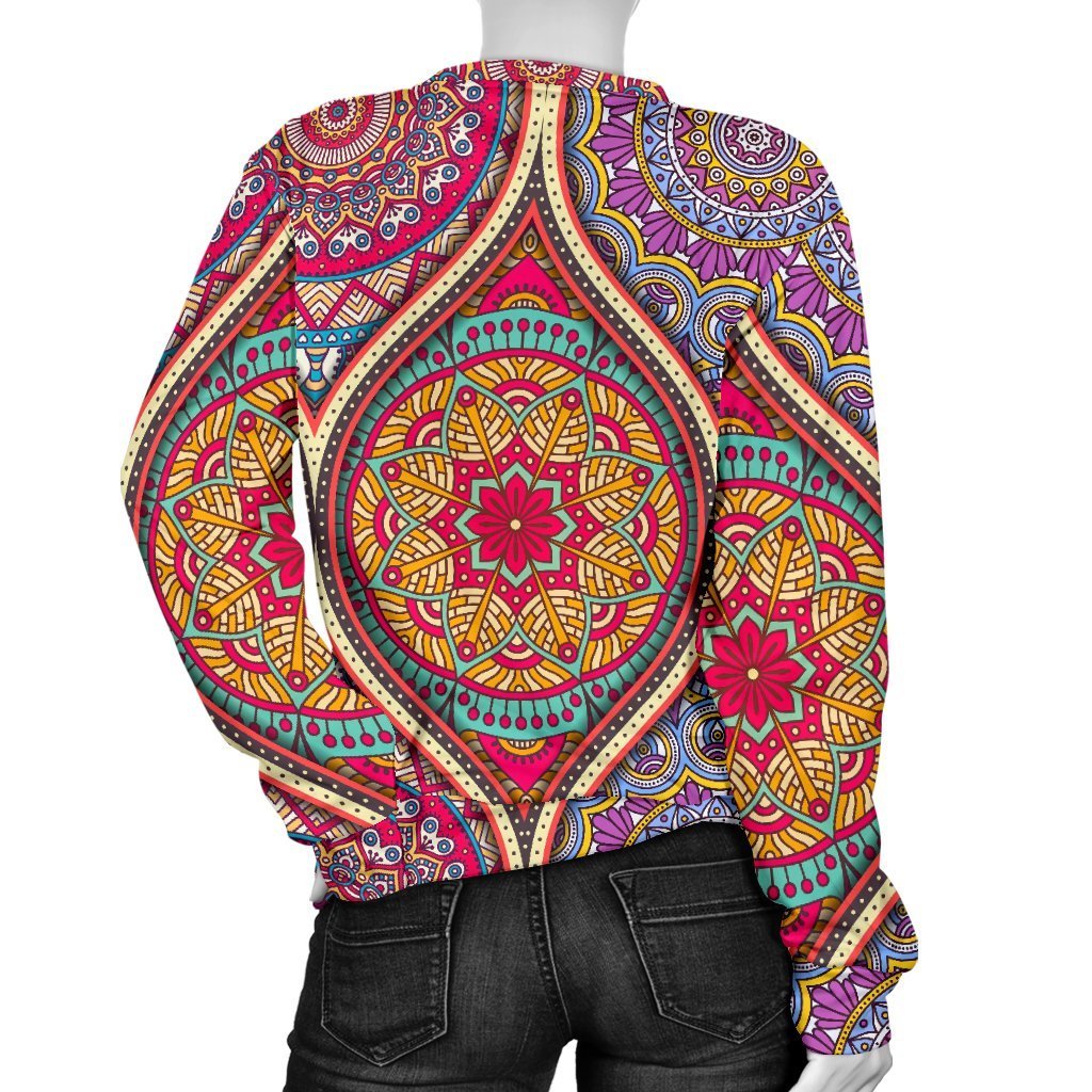 Oval Bohemian Mandala Patchwork Print Women's Crewneck Sweatshirt GearFrost