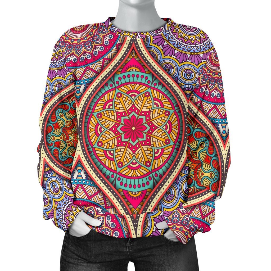 Oval Bohemian Mandala Patchwork Print Women's Crewneck Sweatshirt GearFrost