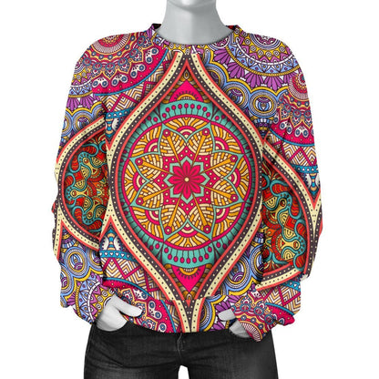 Oval Bohemian Mandala Patchwork Print Women's Crewneck Sweatshirt GearFrost