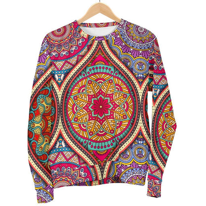 Oval Bohemian Mandala Patchwork Print Women's Crewneck Sweatshirt GearFrost
