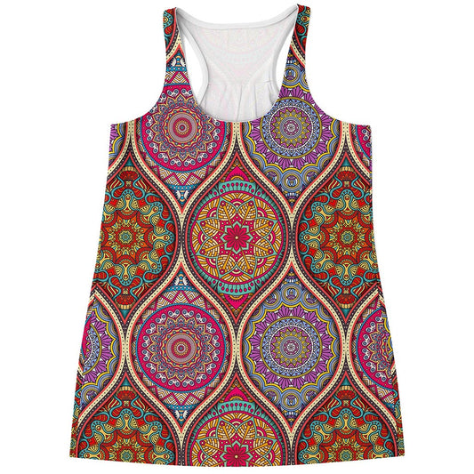 Oval Bohemian Mandala Patchwork Print Women's Racerback Tank Top