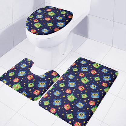 Owl And Star Pattern Print 3 Piece Bath Mat Set