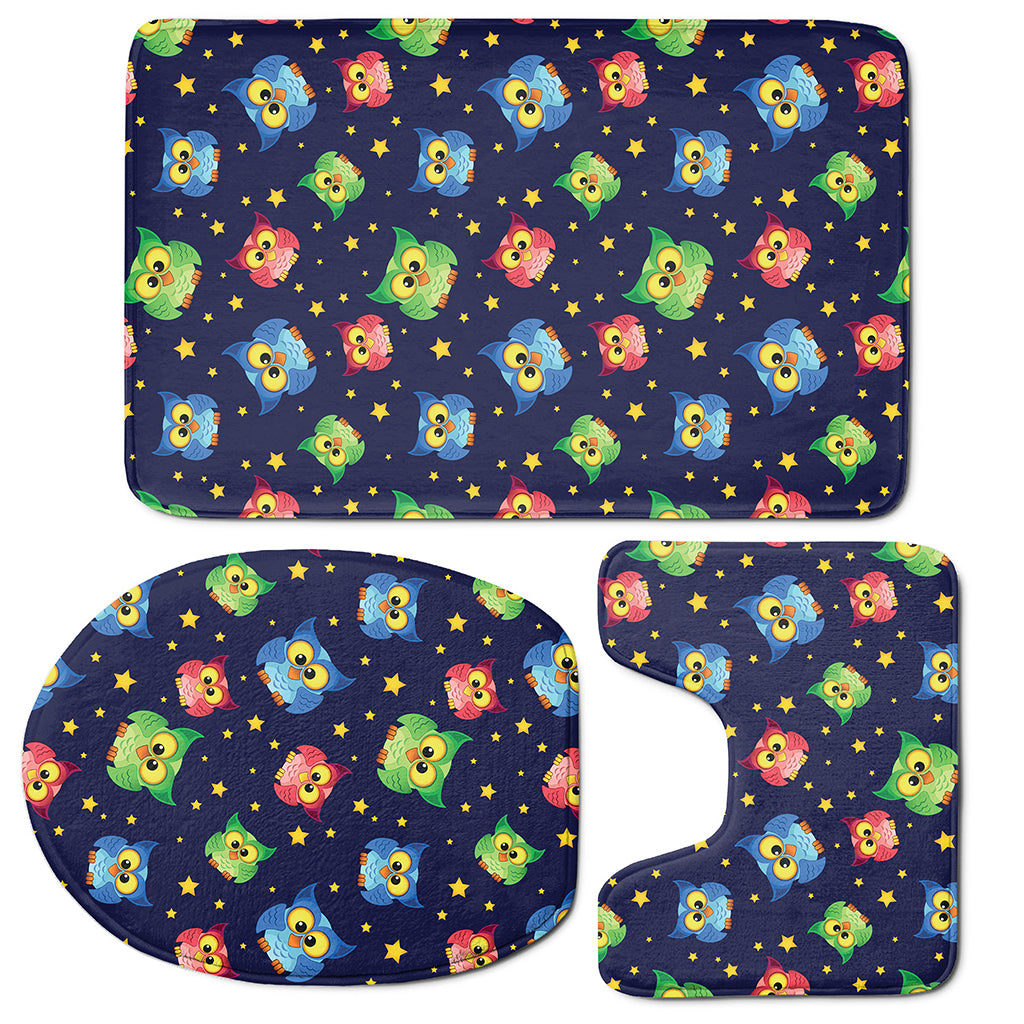 Owl And Star Pattern Print 3 Piece Bath Mat Set