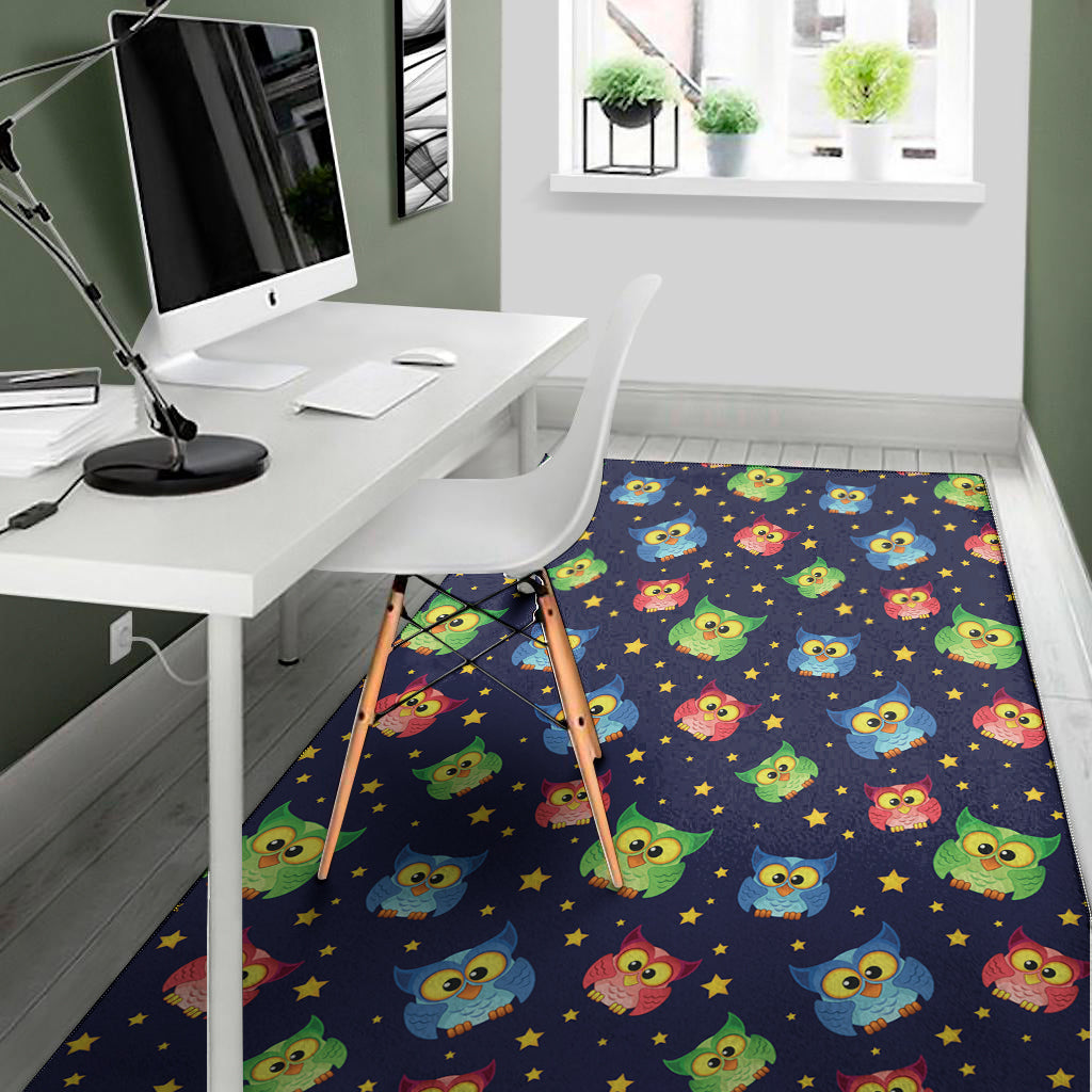 Owl And Star Pattern Print Area Rug