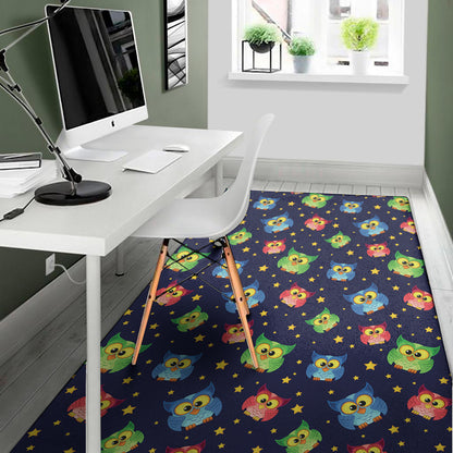 Owl And Star Pattern Print Area Rug