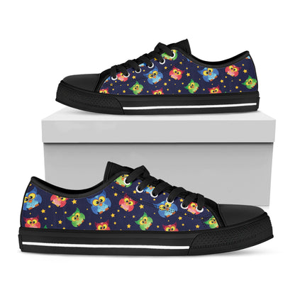 Owl And Star Pattern Print Black Low Top Shoes