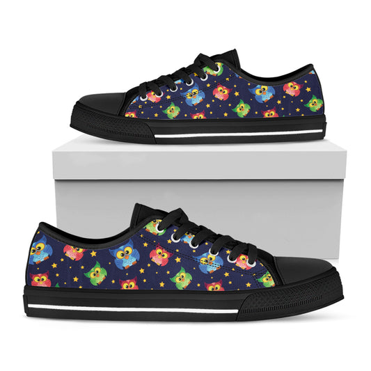 Owl And Star Pattern Print Black Low Top Shoes