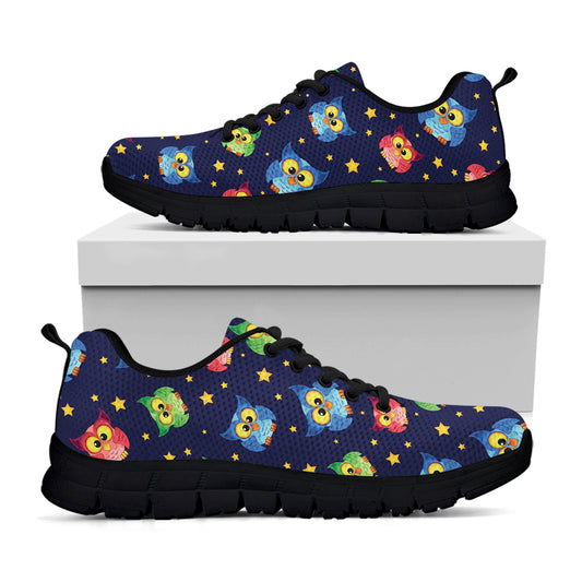 Owl And Star Pattern Print Black Sneakers