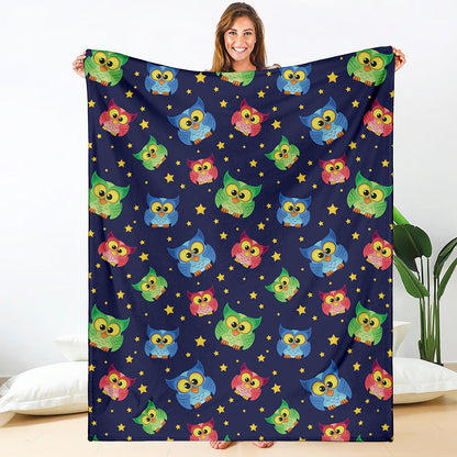 Owl And Star Pattern Print Blanket