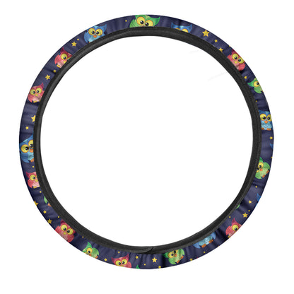Owl And Star Pattern Print Car Steering Wheel Cover