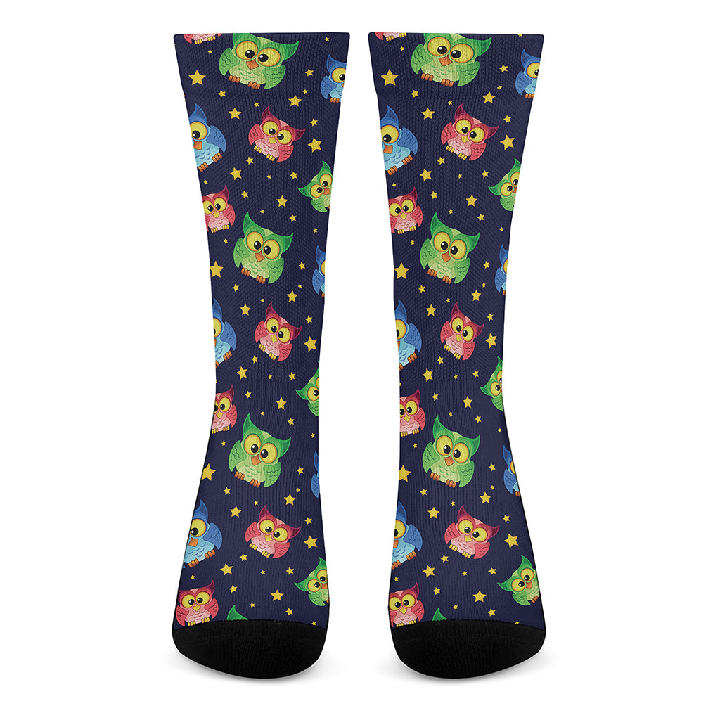 Owl And Star Pattern Print Crew Socks