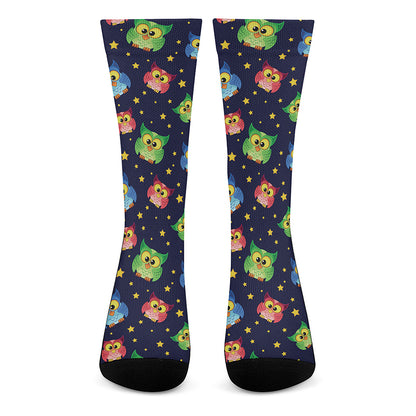 Owl And Star Pattern Print Crew Socks