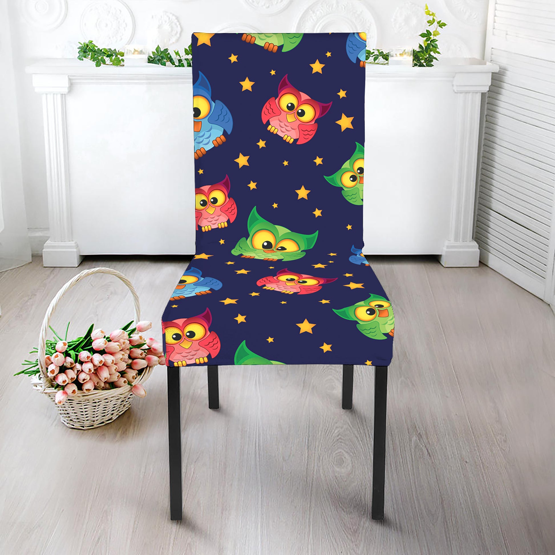 Owl And Star Pattern Print Dining Chair Slipcover
