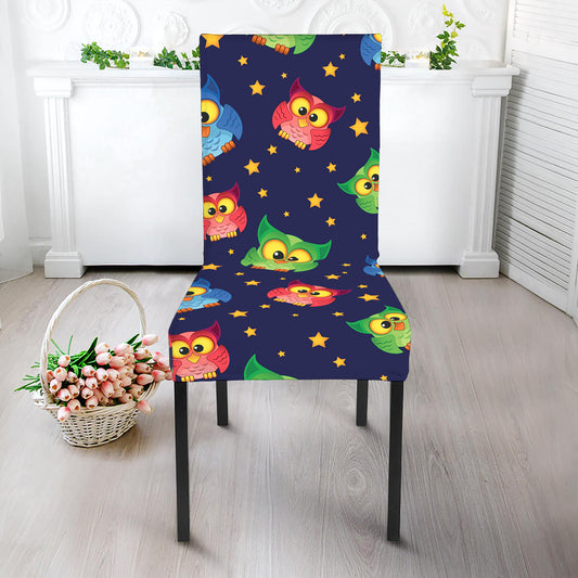 Owl And Star Pattern Print Dining Chair Slipcover