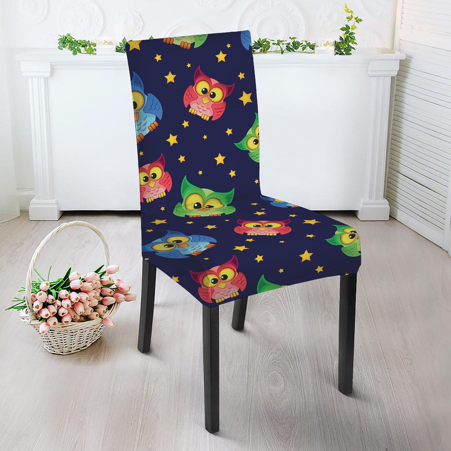 Owl And Star Pattern Print Dining Chair Slipcover