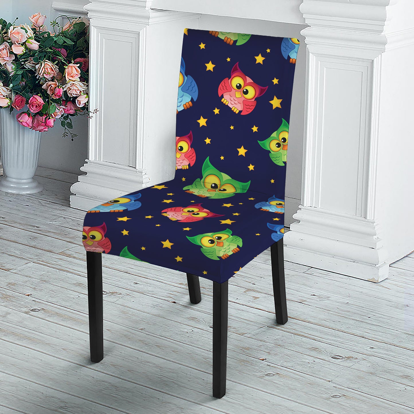 Owl And Star Pattern Print Dining Chair Slipcover