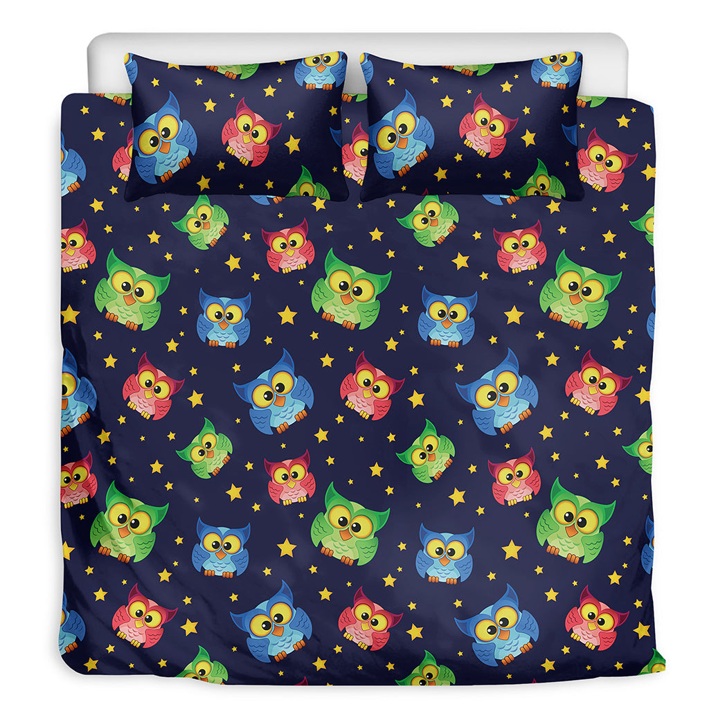 Owl And Star Pattern Print Duvet Cover Bedding Set
