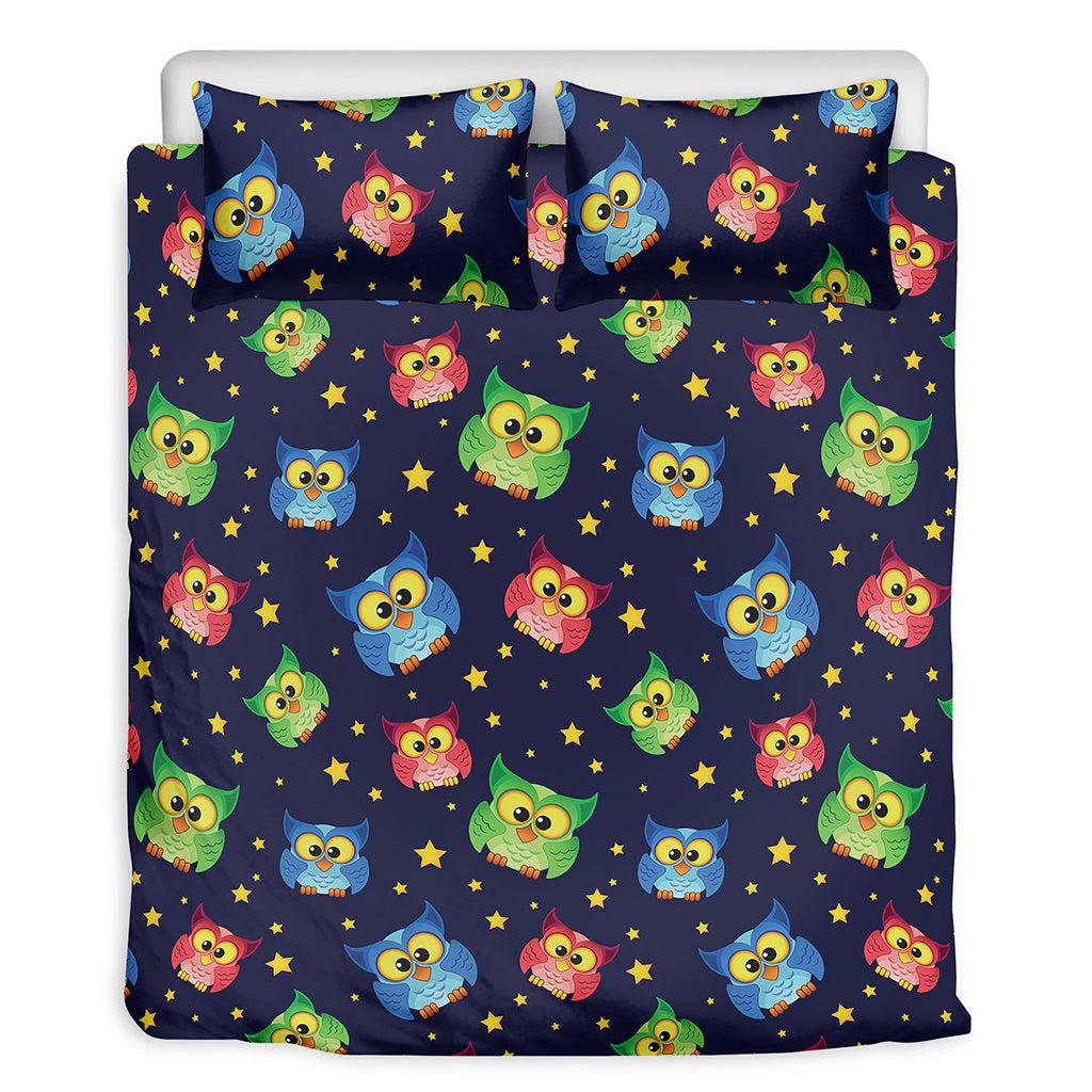 Owl And Star Pattern Print Duvet Cover Bedding Set