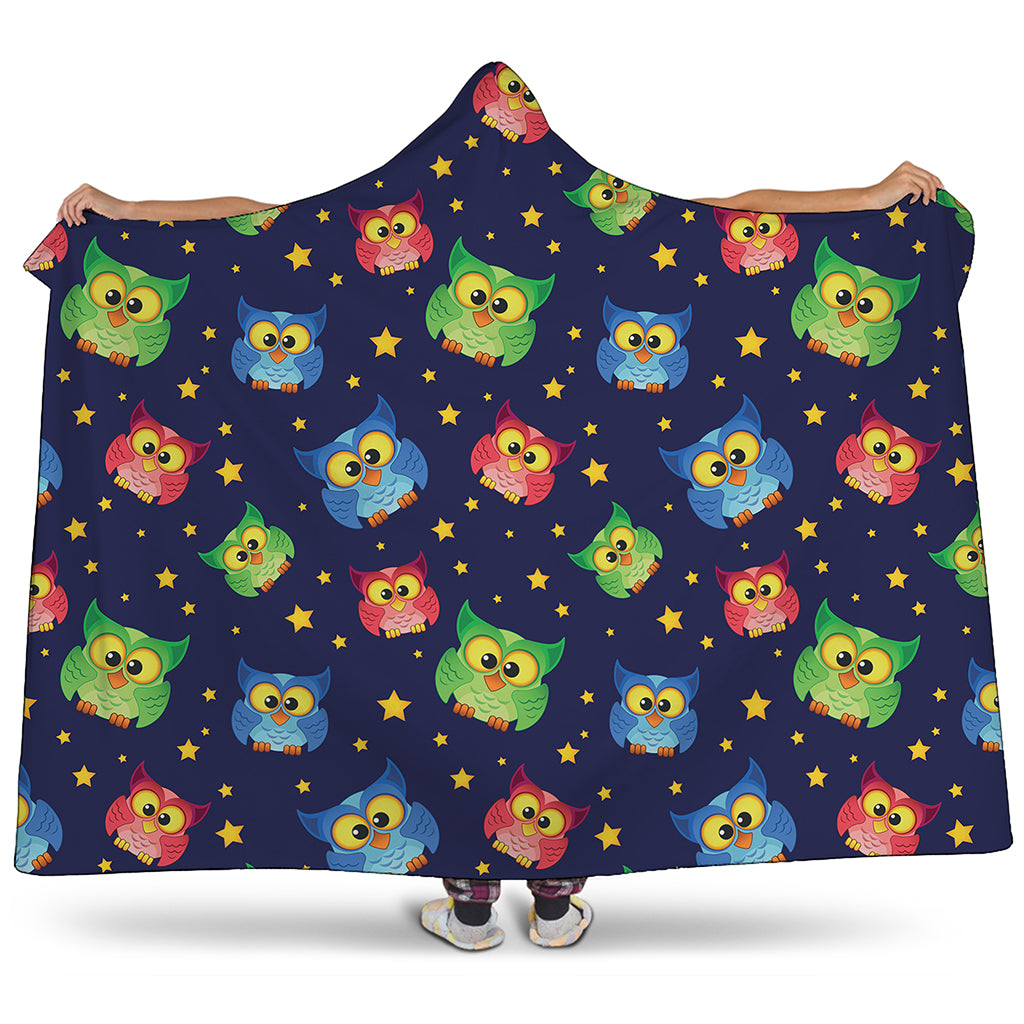 Owl And Star Pattern Print Hooded Blanket