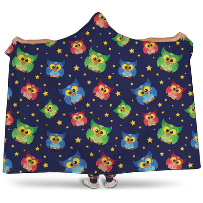 Owl And Star Pattern Print Hooded Blanket