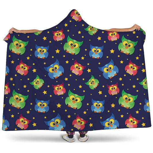 Owl And Star Pattern Print Hooded Blanket