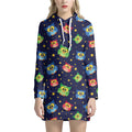 Owl And Star Pattern Print Pullover Hoodie Dress