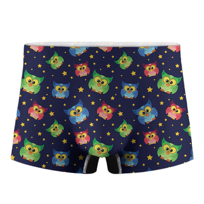 Owl And Star Pattern Print Men's Boxer Briefs