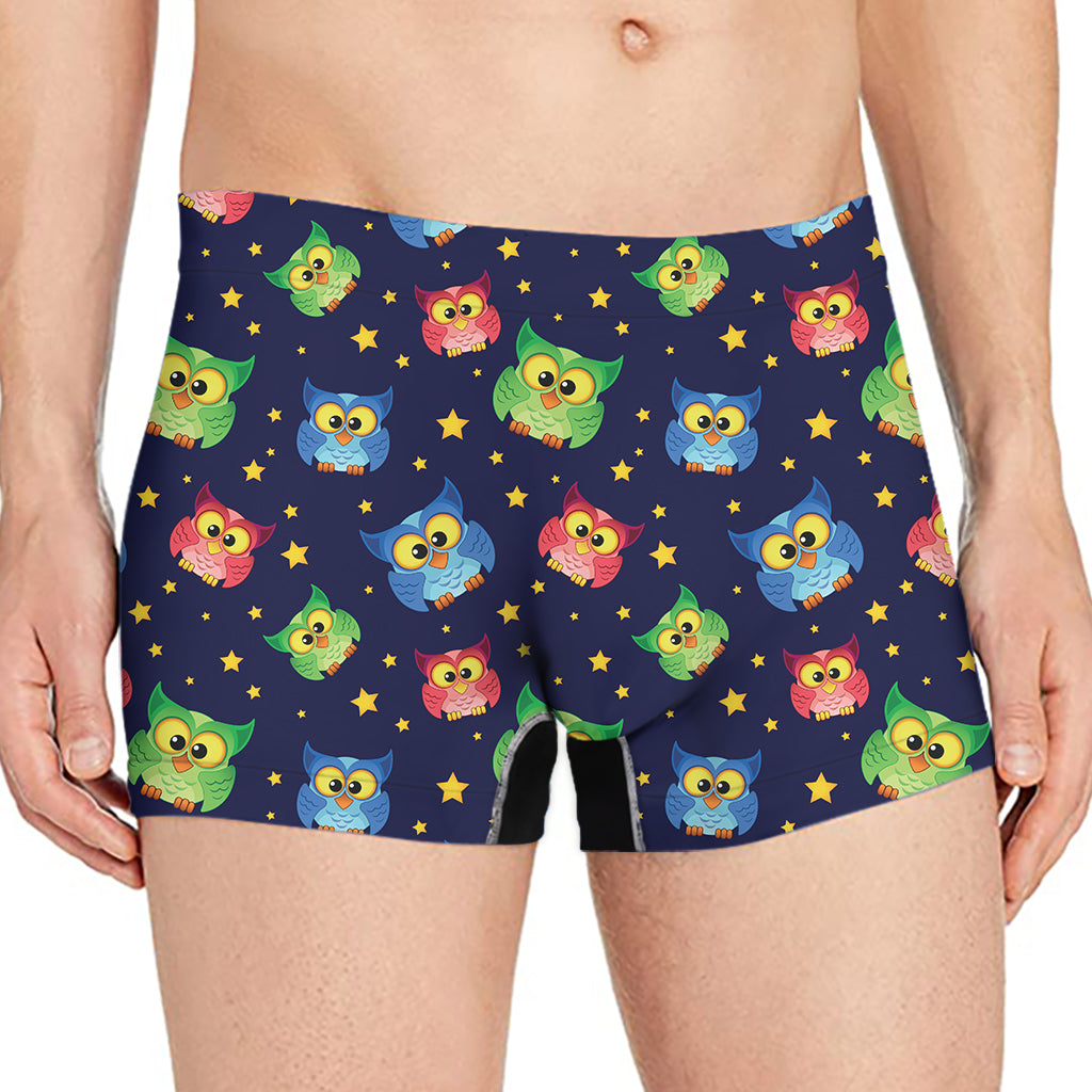 Owl And Star Pattern Print Men's Boxer Briefs