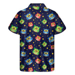 Owl And Star Pattern Print Men's Short Sleeve Shirt