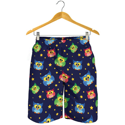 Owl And Star Pattern Print Men's Shorts