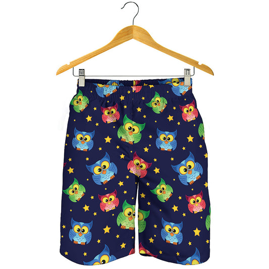 Owl And Star Pattern Print Men's Shorts