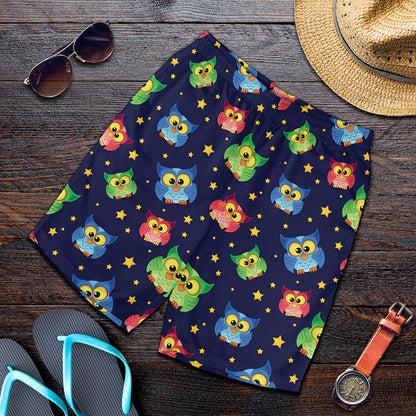 Owl And Star Pattern Print Men's Shorts