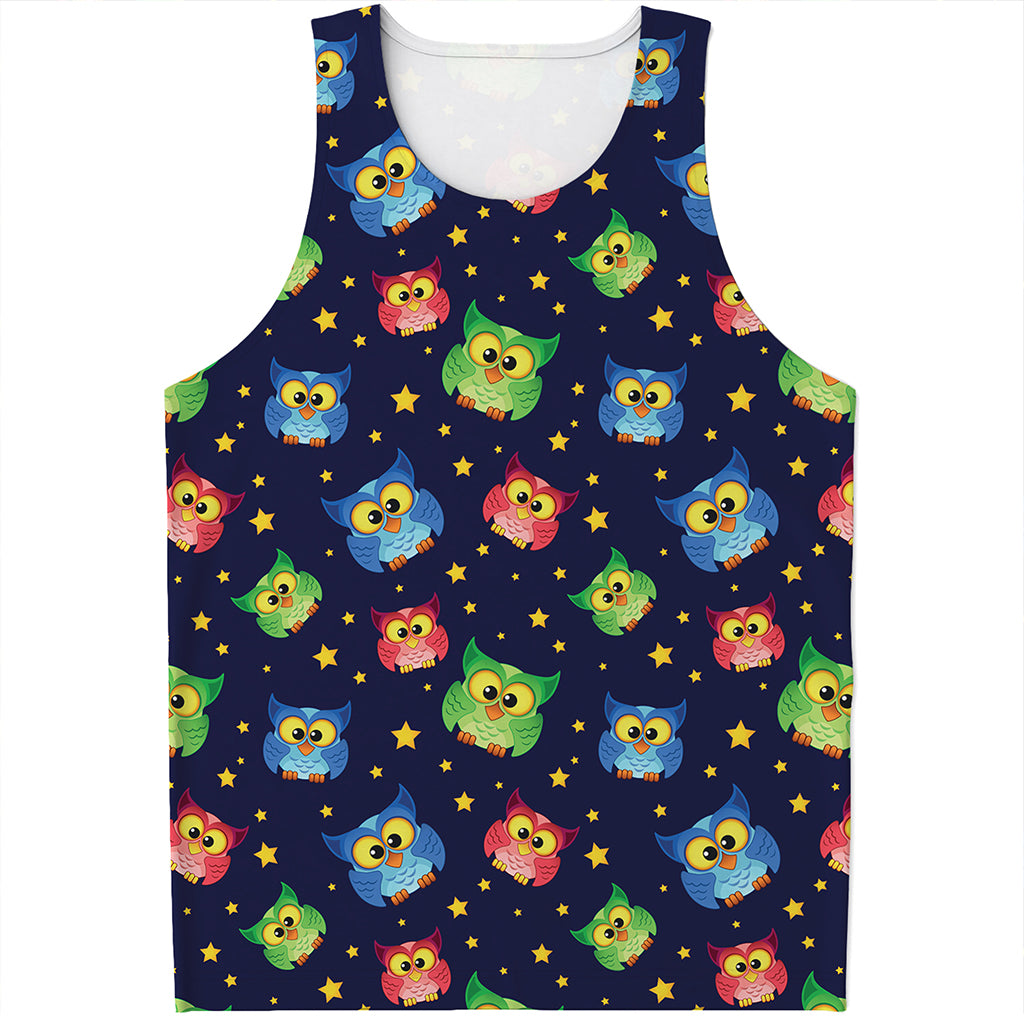 Owl And Star Pattern Print Men's Tank Top
