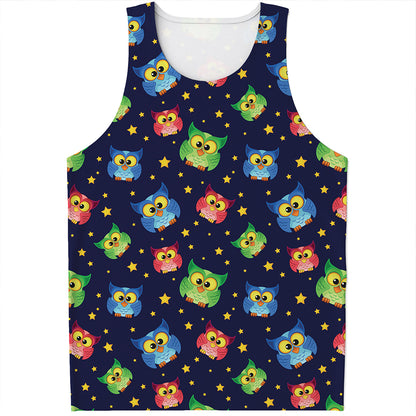 Owl And Star Pattern Print Men's Tank Top
