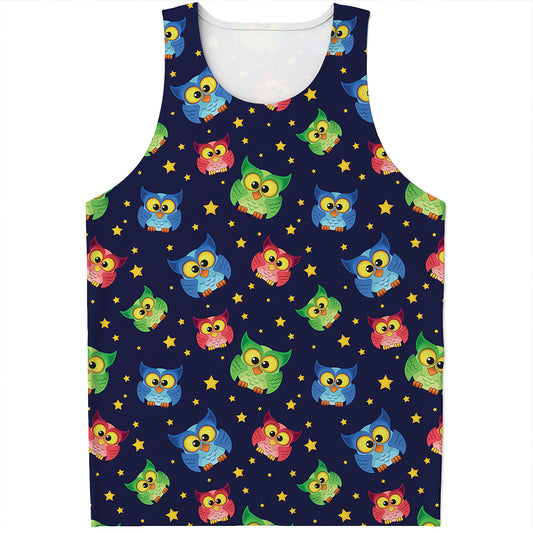 Owl And Star Pattern Print Men's Tank Top
