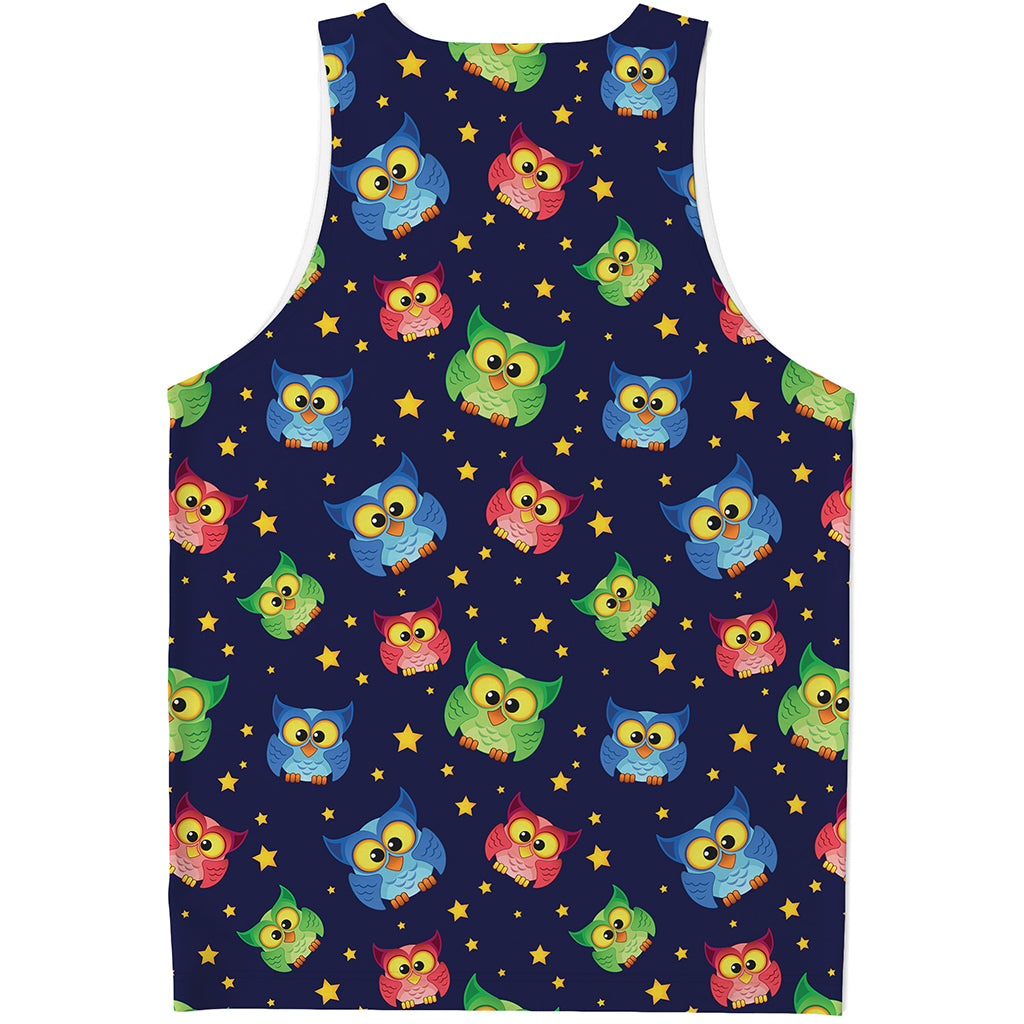 Owl And Star Pattern Print Men's Tank Top