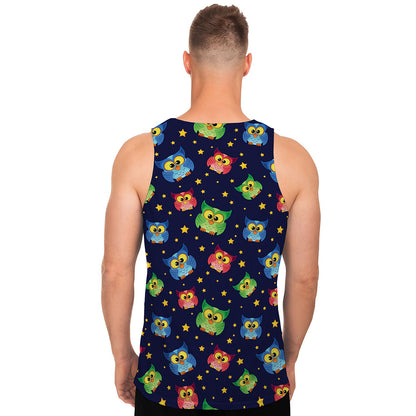 Owl And Star Pattern Print Men's Tank Top