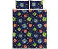 Owl And Star Pattern Print Quilt Bed Set