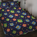 Owl And Star Pattern Print Quilt Bed Set