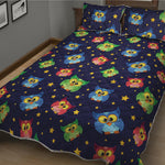 Owl And Star Pattern Print Quilt Bed Set