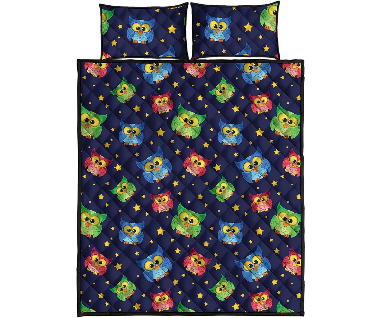Owl And Star Pattern Print Quilt Bed Set