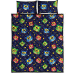 Owl And Star Pattern Print Quilt Bed Set