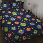 Owl And Star Pattern Print Quilt Bed Set