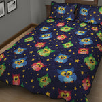 Owl And Star Pattern Print Quilt Bed Set