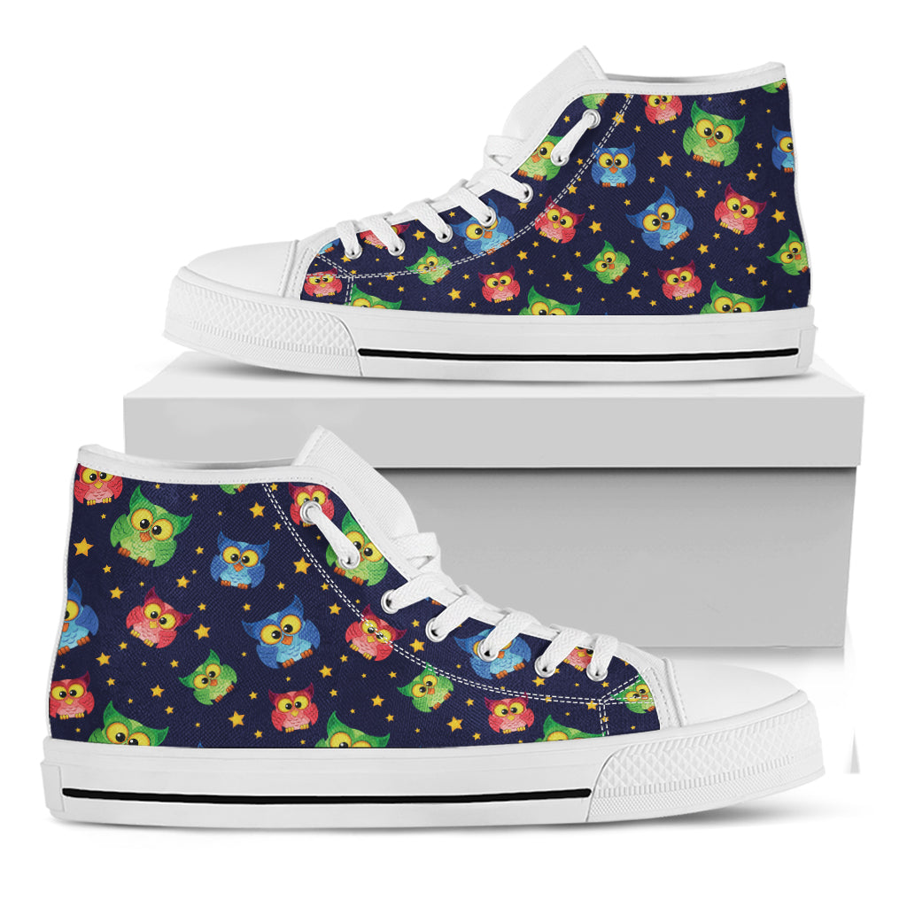 Owl And Star Pattern Print White High Top Shoes