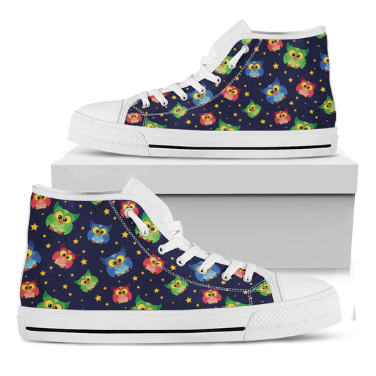 Owl And Star Pattern Print White High Top Shoes