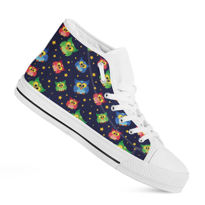 Owl And Star Pattern Print White High Top Shoes